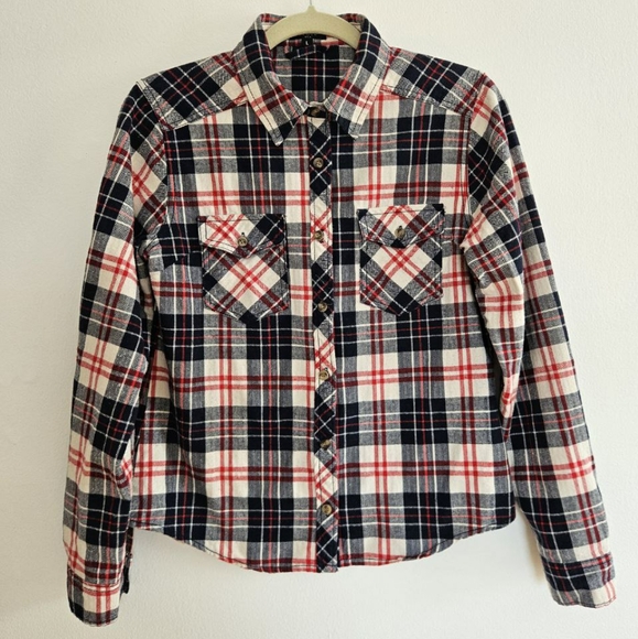 Women Fiore Plaid Button-Up Shirt 100% Cotton - Picture 1 of 6